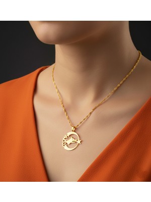 Modahilye 925 Ayar Gümüş Bozkurt Hilal Ay Yıldız Kolye Altın Kaplama Sarı Renk Türk Bayrağı Temalı Kadın Kolye