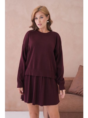 Kadın Bisiklet Yaka Kazak Kısa Etek Ikili Triko Takım