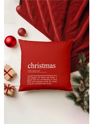 Yılbaşı Temalı Kırlent Kılıfı, Çift Taraflı Baskı, Gizli Fermuar, Kırmızı Renk