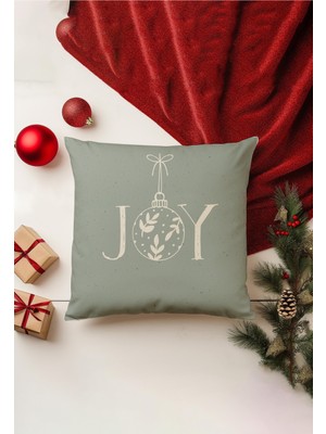 Yılbaşı Temalı Kırlent Kılıfı, Çift Taraflı Baskı, Gizli Fermuar, Bej Renk