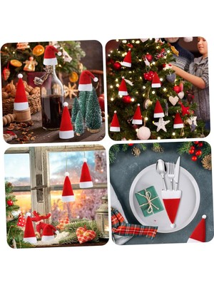 6 Adet Kırmızı Noel Baba Şapkası Dekoratif Kaşıklık Seti
