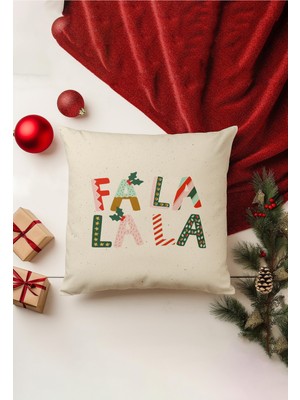 Yılbaşı Temalı Çift Taraflı Kırlent Kılıfı, Bej, Gizli Fermuar