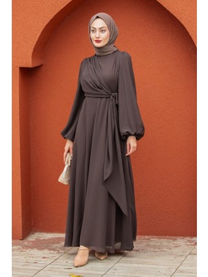 Tesettür Çarşım Narin Mat Şifon Tesettür Abiye-Kahve