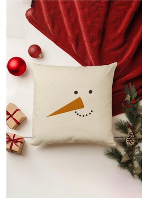 Yılbaşı Temalı Çift Taraflı Bej Kırlent Kılıfı, Gizli Fermarlı, Şık ve Dekoratif