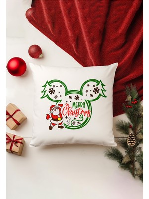 Yılbaşı Temalı Çift Taraflı Kırlent Kılıfı, Bej, Gizli Fermuar, Şık ve Rahat Dekorasyon