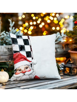 Yılbaşı Temalı Noel Baba Desenli Kadife Kare Kırlent Kılıfı 43X43 Renkli