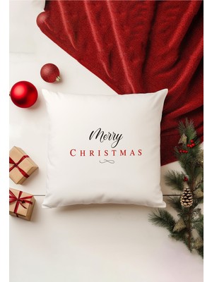 Yılbaşı Temalı Bej Çift Taraflı Kırlent Kılıfı, Gizli Fermuar