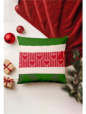 Yılbaşı Temalı Çift Taraflı Yeşil Kırlent Kılıfı, Gizli Fermuar