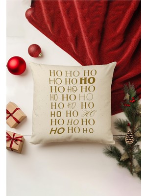 Yılbaşı Temalı Kırlent Kılıfı, Çift Taraflı Baskı, Gizli Fermuar, Bej Renk