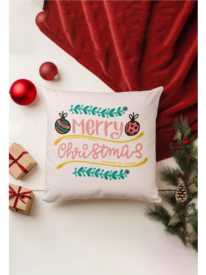 Yılbaşı Temalı Çift Taraflı Kırlent Kılıfı, Bej, Gizli Fermuar