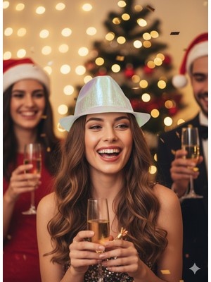 Dodomar 56 cm Baş Çevresi Hologramlı Gümüş Lazer Kesim Fötr Parti Şapkası