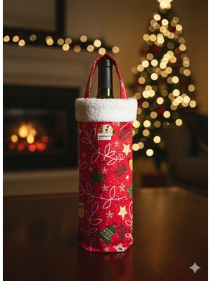 Kırmızı Desenli Noel Şarap Şişesi Kılıfı, Hediye ve Dekorasyon Için Güzel Seçenek