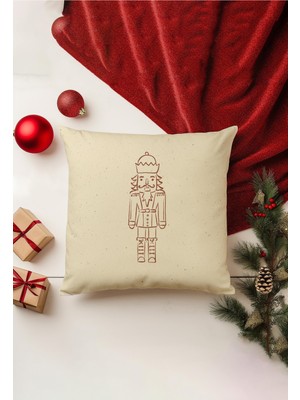 Yılbaşı Temalı Çift Taraflı Kırlent Kılıfı, Bej, Gizli Fermuar