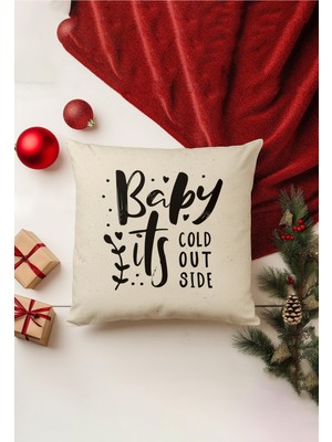 Yılbaşı Temalı Çift Taraflı Kırlent Kılıfı, Bej, Gizli Fermuar