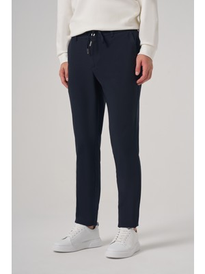 Morven  Erkek Lacivert Poliviskon Trend Ipli Jogger Slim Fit Spor Pantolon