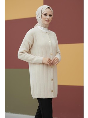 Simli Çizgili Uzun Tesettür Hırka