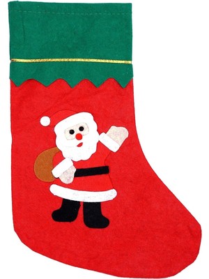 Kırmızı Yılbaşı Süsü Çorabı, Noel Baba Temalı, 35 Cm, Hediye Için Ideal