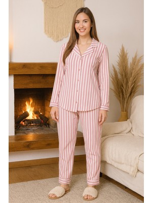 Remsa Kadın Çizgili Desen Suprem Pijama Takımı 0500 PEMBE08