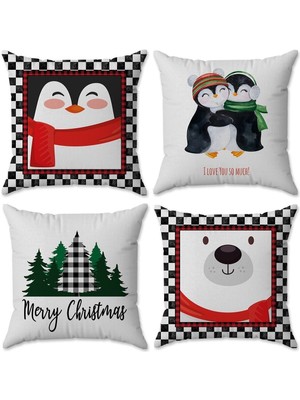 Kadife Doku Yılbaşı ve Noel Temalı 4'lü Renkli Kırlent Seti