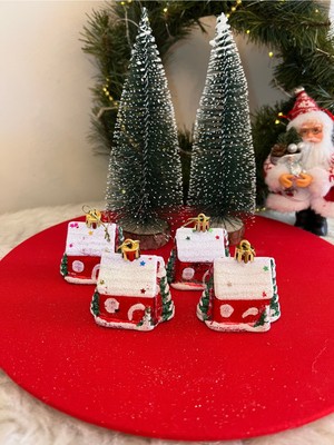 4'lü Yılbaşı Ev Süsü Kırmızı Ağaç 4x5 Cm, Noel ve Yeni Yıl Dekoru