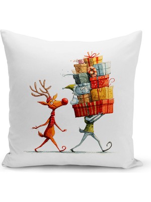 Yılbaşı Temalı Çift Taraflı Dijital Baskılı Kırlent Kılıfı, Renkli ve Şık Dekorasyon Içi