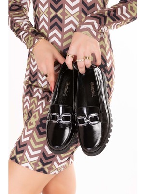 Gondol Hakiki Deri Kaymaz Taban Rahat Loafer Ayakkabı MLK.5529 - Siyah Rugan - 39 Siyah Rugan