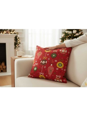 2’li Kırmızı Yılbaşı Kırlent Kılıfı, Dekoratif Yastık Aksesuarı