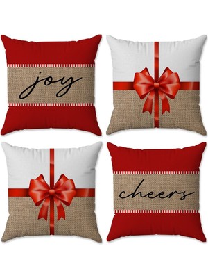 Kadife Doku Noel ve Yılbaşı Temalı 4'lü Renkli Kırlent Seti