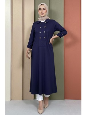 Düğme Detaylı Triko Elbise