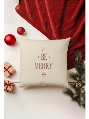 Yılbaşı Temalı Çift Taraflı Kırlent Kılıfı, Bej, Gizli Fermuar