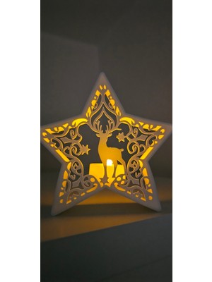 Parlak Yıldız ve Geyik Figürlü Masa Lambası, Noel ve Yeni Yıl Dekoru