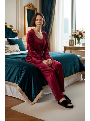 Ersefa Kadın Kadife Pijama ve Sabahlık Seti Dantel Detaylı Fonksiyonel Dayanıklı Kaliteli Estetik