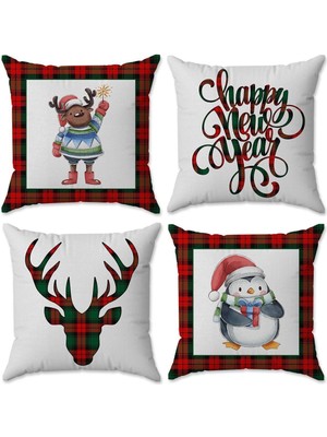 Kadife Doku Yılbaşı ve Noel Temalı 4'lü Renkli Kırlent Seti