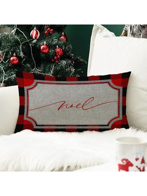 Yılbaşı Temalı Noel Desenli Kadife Kırlent Kılıfı 35X55 Cm, Dekoratif Yastık Kılıfı