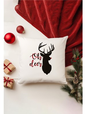 Yılbaşı Temalı Çift Taraflı Bej Kırlent Kılıfı, Gizli Fermuar, Şık ve Rahat Dekorasyon