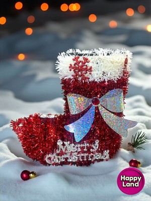 Kırmızı Noel Baba Çizmesi ve Çorabı Dekor Süsü, 20 Cm, Şık ve Sıcak Atmosfer