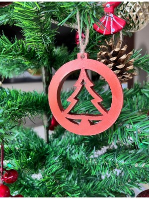 Turuncu Renkli Yuvarlak Ağaç Sembollü Beton Dekorasyon Yılbaşı Süsü