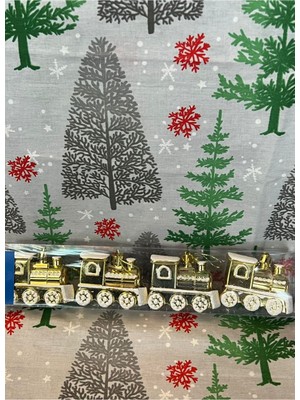 4'lü Noel Tren Desenli 5 cm Gold Dekor Seti, Renkli ve Şık Süsler