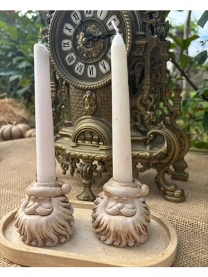 Bej Renkli 2'li Şamdan ve Cüce Dekoratif Obje, Yeni Yıl ve Noel Temalı Seçenekler