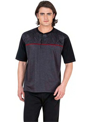 Pierre Cardin 6053 Erkek Kısa Kollu Jakarlı 3'lü Pijama Takımı-Siyah