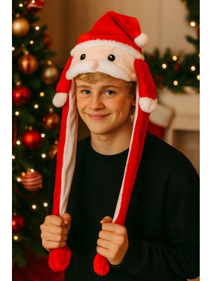 Renkli Noel Baba Şapkası Işıklı Oynar Kulaklık, Yılbaşı Dekorasyonu