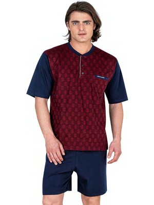 Pierre Cardin 6055 Erkek Kısa Kollu Jakarlı 3'lü Pijama Takımı-Bordo