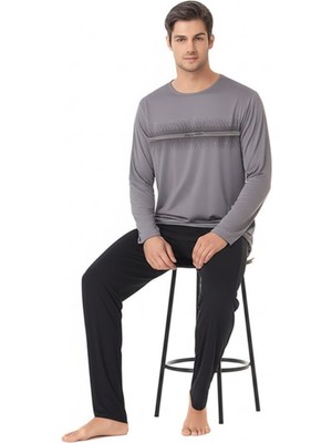 Pierre Cardin Erkek Yeni Sezon Bisiklet Yaka Baskılı Uzun Kollu Pamuk Pijama Takımı CH.PC.6.102.C0
