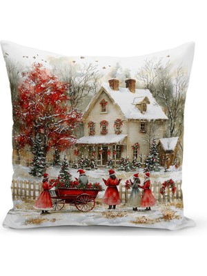 Yılbaşı Temalı Çift Taraflı Dijital Baskılı Renkli Kırlent Kılıfı