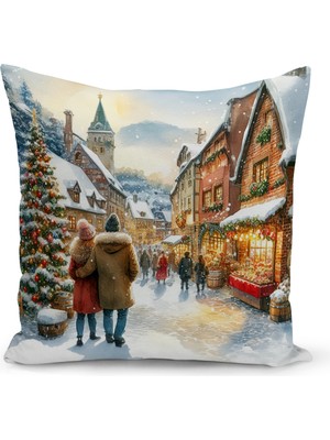 Yılbaşı Temalı Çift Taraflı Dijital Baskılı Kırlent Kılıfı, Renkli ve Şık Dekorasyon