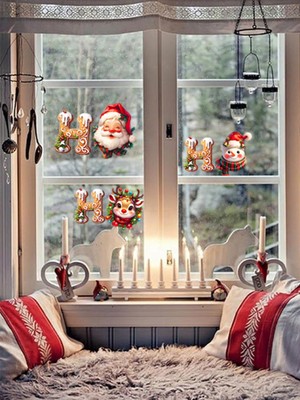 Yılbaşı Süsleri Noel Baba Cam Duvar Sticker 25X45 cm Yeşil Dekorasyon