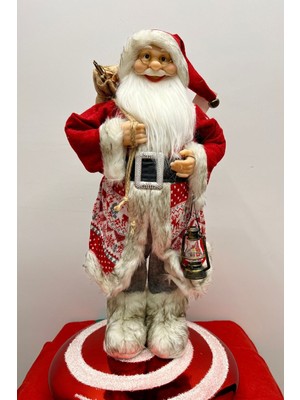 60 cm Noel Baba Figürü, Renkli Kürklü Fenerli, Yılbaşı Ağacı Dekoru