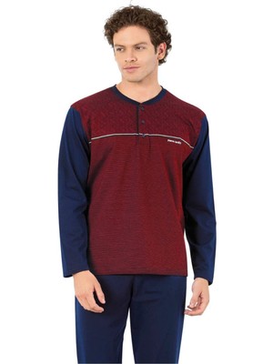 Pierre Cardin 6056 Erkek Uzun Kollu Önden Üç Düğmeli Pijama Takım-Bordo