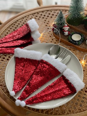 Kırmızı Noel Baba Şapka Figürlü 6'lı Sofra Sunum Seti