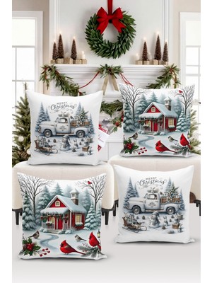 Yılbaşı Temalı Çift Taraflı Dijital Baskılı 4'lü Kırlent Kılıf Seti